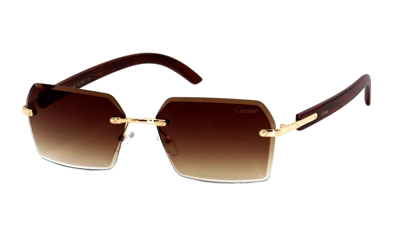 Retro Style Rimless Medium Size Rectangular Metal Sunglasses for Adults
