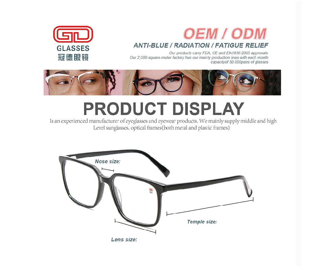 Gd in Stock China Factory Sale Square Acetate Clip on Sunglasses for Men Women Polarized Adult