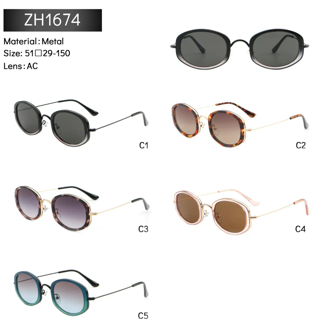 Design Style Oval Shape AC Lens with Metal Frames Hot Sell for Adult UV400 Polarized Sunglasses