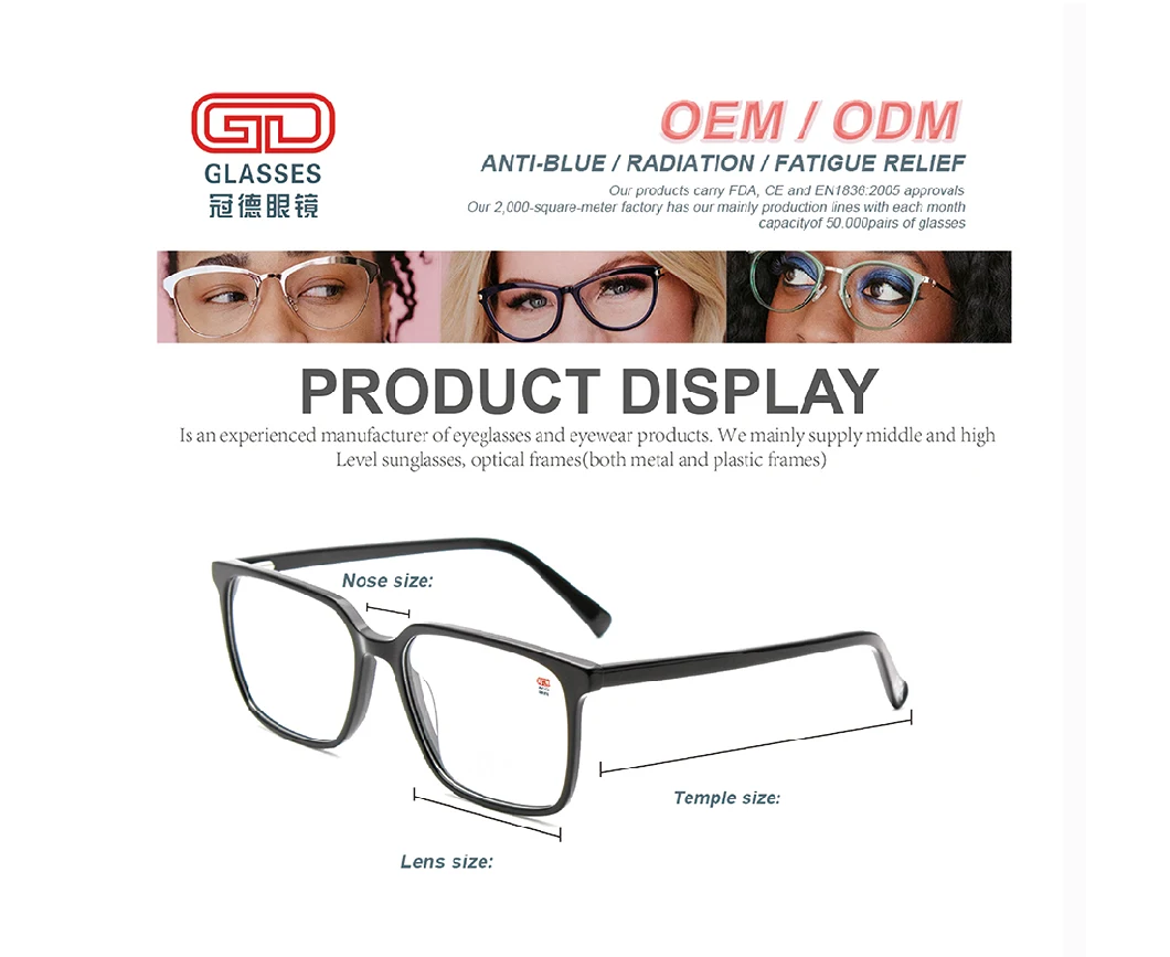 Gd Eyeglasses Frame Lenses Anti Blue Light Lens Tr Frame High Quality Reading Glasses