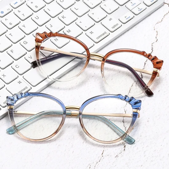 2023 最新のトップファッション高品質大人のコンピュータ眼鏡キャットアイグラデーションカラフルなフレーム屋外 Tr90 抗青色光遮断メガネ